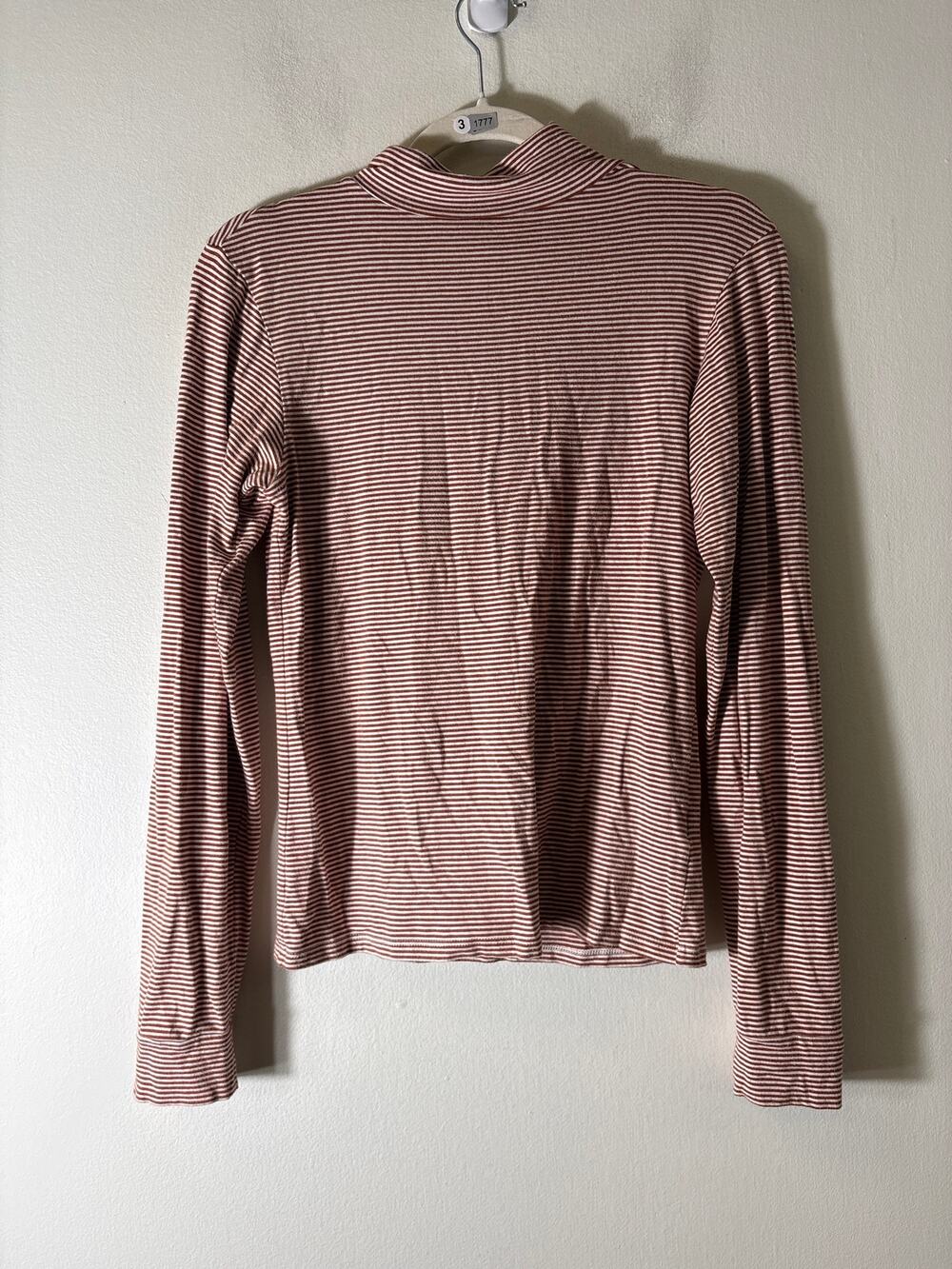 Emerson Fry Rust and White Stripe Turtleneck Long Sleeve Tee Sz S